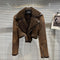 Chaqueta de Cuero con Cuello de Piel para Motociclista - Abrigo de Invierno y Otoño