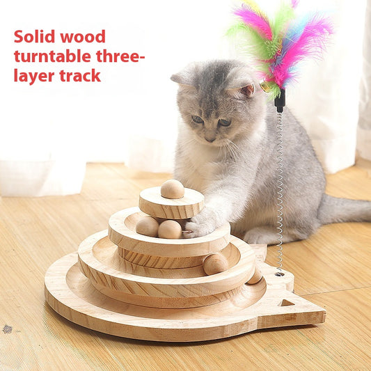 Juguete Interactivo de Madera para Gatos con Plataforma Giratoria