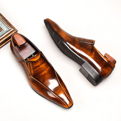 Zapatos de Cuero Charol para Hombre Estilo Británico Punta Afilada