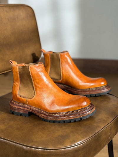 Botas de Cuero Vintage para Hombre con Suela Reforzada y Altura Aumentada - Image 3