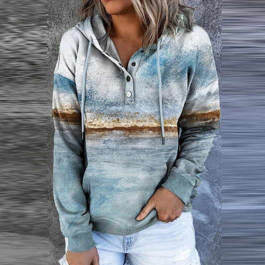 Sudadera con Capucha Estampado Paisaje de Manga Larga