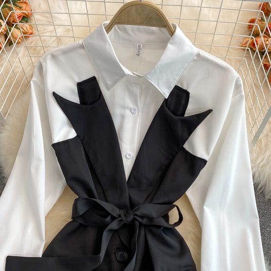Vestido Ejecutivo con Corbata Integrada y Cuello Solapa - Image 3