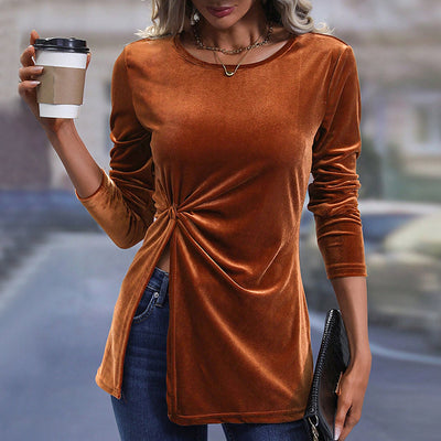 Blusa de Terciopelo Asimétrica con Abertura Lateral - Elegancia Otoño Invierno