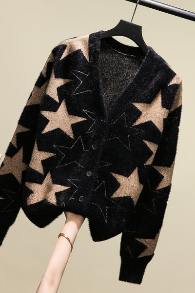 Cardigan Tejido Corto para Mujer con Estrella de Cinco Puntas en Terciopelo Visón - Image 11