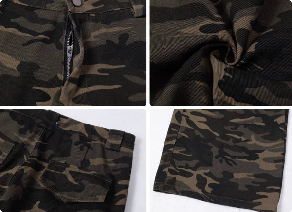Pantalones Cargo Camuflaje Retro Lavado para Hombre y Mujer