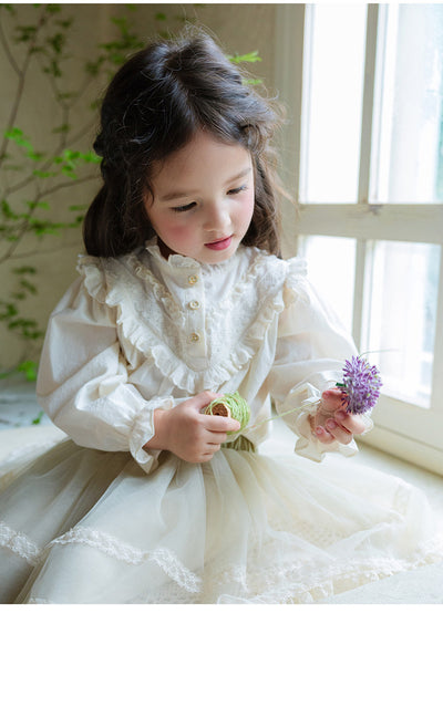 Blusa Princesa Infantil con Cuello de Encaje y Mangas Abullonadas Retro - Image 20