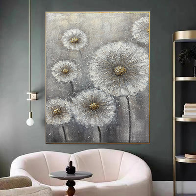 Cuadro Óleo Texturizado Flores Blancas sobre Lienzo Gris - Arte Moderno para el Hogar - Image 9