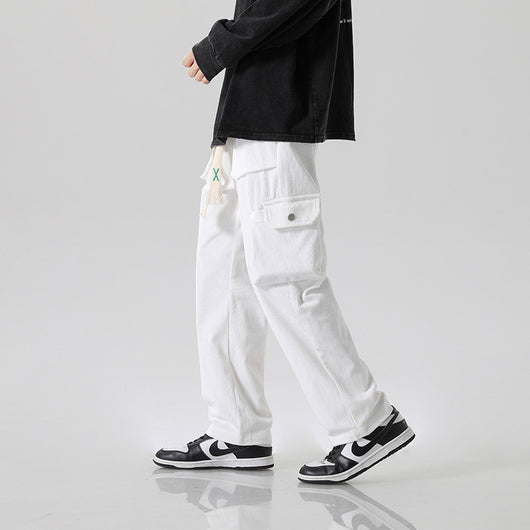Pantalón Cargo Corduroy Holgado Multibolsillos de Corte Recto - Image 3