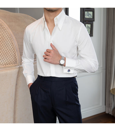 Camisa Slim Fit de Cuello Italiano Antirruga para Hombre Moderno - Image 13