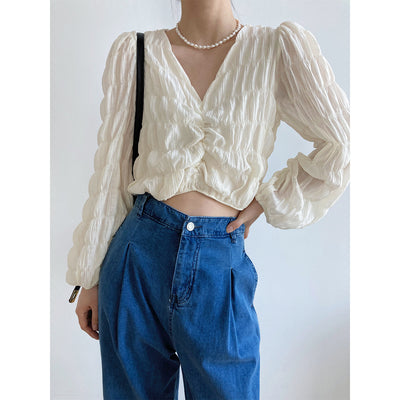 Blusa de Chifón con Escote V y Diseño Plisado - Image 10