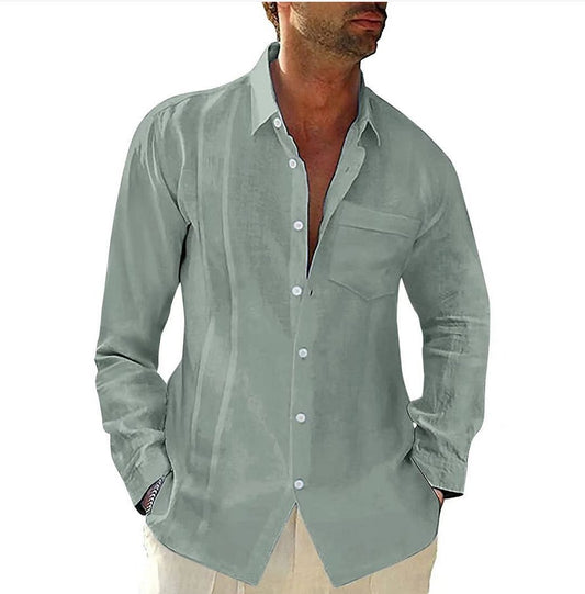 Camisa Casual de Lino y Algodón con Bolsillo en Solapa para Hombre - Image 2