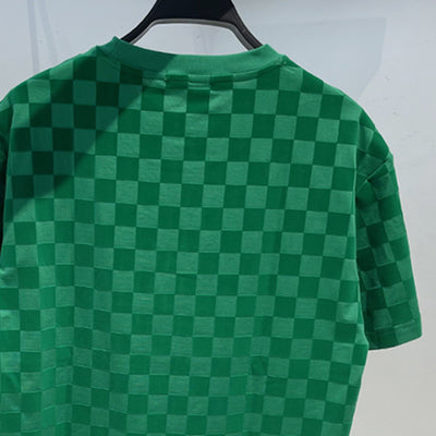 Playera Casual de Cuadros Verde con Cuello Redondo - Image 3