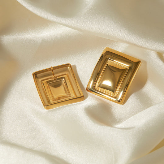 Aretes Rectangulares en Oro 18K con Acero Inoxidable - Diseño Europeo Moderno - Image 9