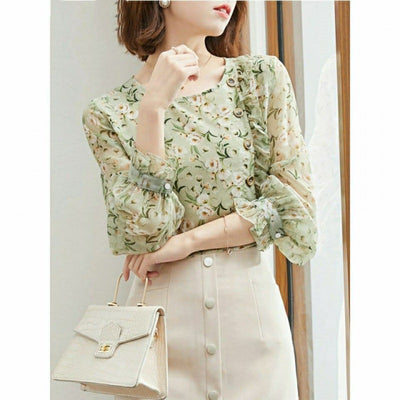 Blusa Larga Estampado Floral en Seda Sintética para Mujer - Image 12
