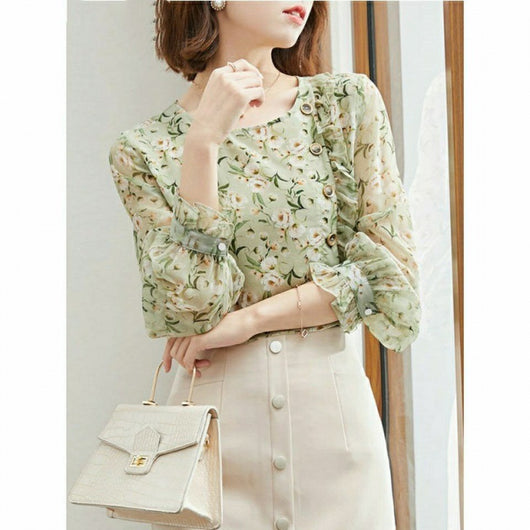 Blusa Larga Estampado Floral en Seda Sintética para Mujer - Image 12