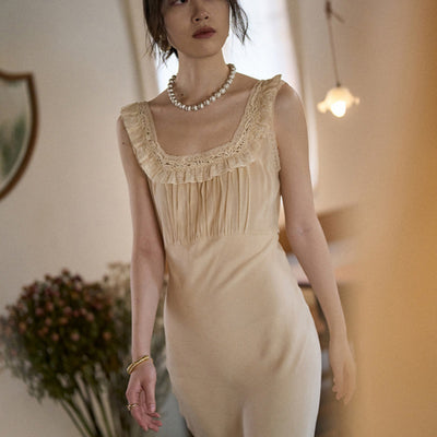 Vestido Elegante Retro con Encaje Ajustado en Rayón Premium para Festividades