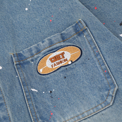 Camisa Denim Oversized con Bolsillos Bordados y Detalles Splash Ink - Image 3