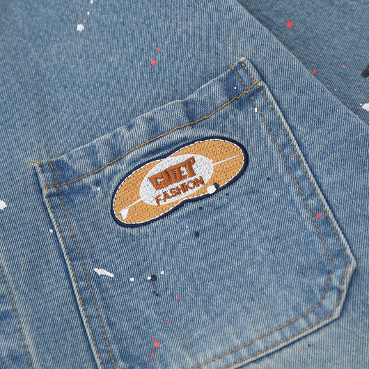 Camisa Denim Oversized con Bolsillos Bordados y Detalles Splash Ink - Image 3