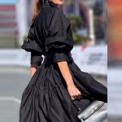Vestido Camisero Plisado con Mangas Abullonadas - Corte Amplio para Mujer - Image 11