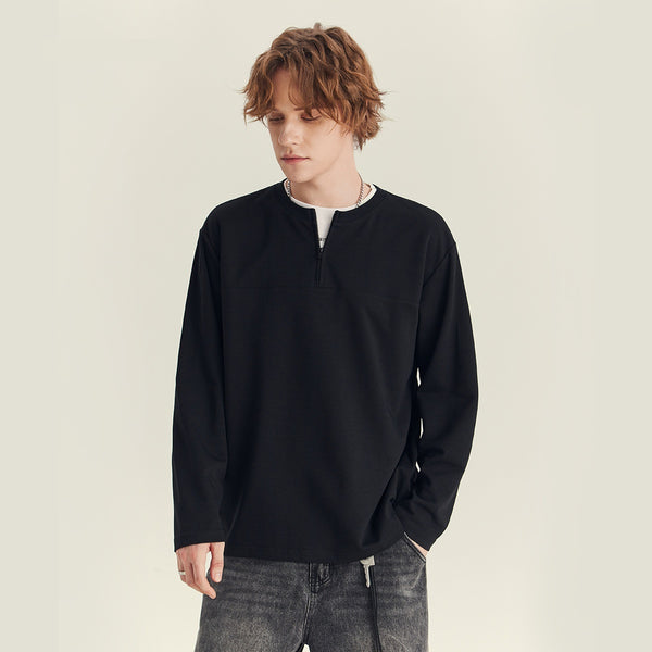 Playera Manga Media con Cierre para Hombre - Cuello Redondo Oversize Otoño - Image 3