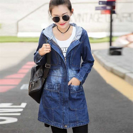 Chaqueta Denim Hoodie de Manga Larga para Mujer - Image 3