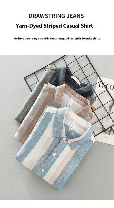 Camisa de Lino para Hombre con Mangas Largas y Rayas a Juego - Image 12