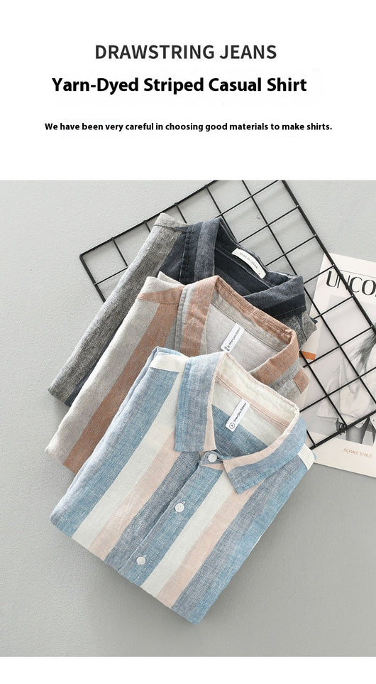 Camisa de Lino para Hombre con Mangas Largas y Rayas a Juego - Image 12