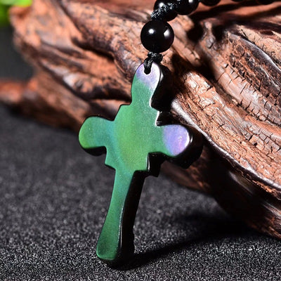 Cruz de Obsidiana Arcoíris Mexicana Natural - Image 7