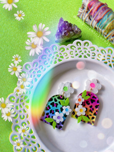 Rainbow Leopard Flower Arch Earrings - Tekeno