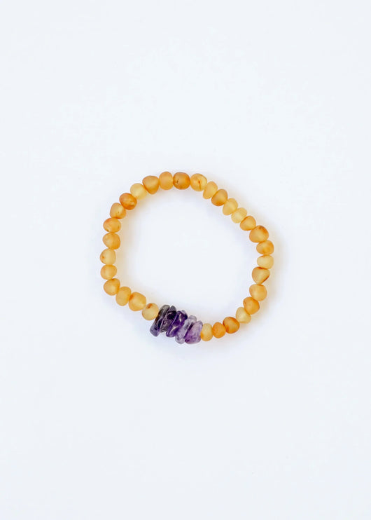 Âmbar Báltico Bruto + Ametista Bruta || Pulseira Adulto
