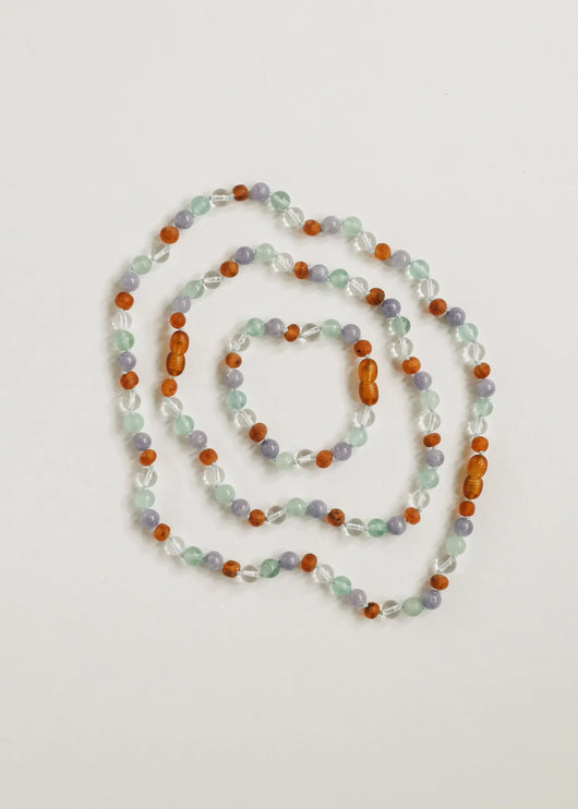 Baltic Sea Amber + Natural Gemstone || Beaded Necklace