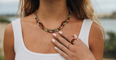 Raw Baltic Sea Amber + Rainbow Stone || Necklace