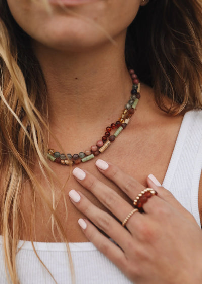 Raw Baltic Sea Amber + Rainbow Stone || Necklace