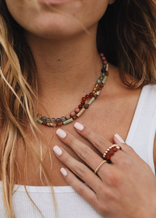 Raw Baltic Sea Amber + Rainbow Stone || Necklace