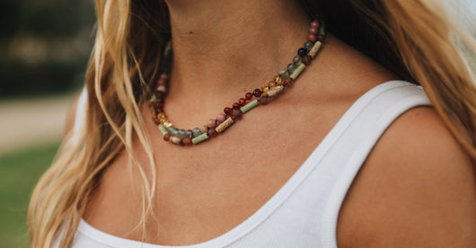 Raw Baltic Sea Amber + Rainbow Stone || Necklace
