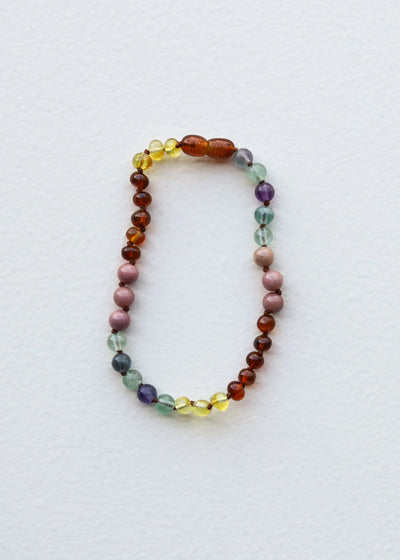 Raw Baltic Sea Amber + Rainbow Stone || Necklace