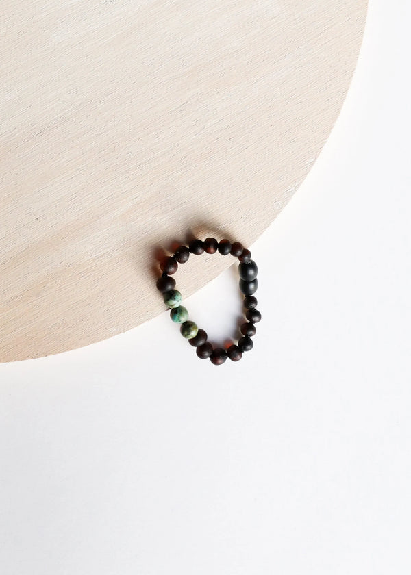 Âmbar Báltico Preto Bruto + Jaspe Turquesa || Tornozeleira ou Pulseira