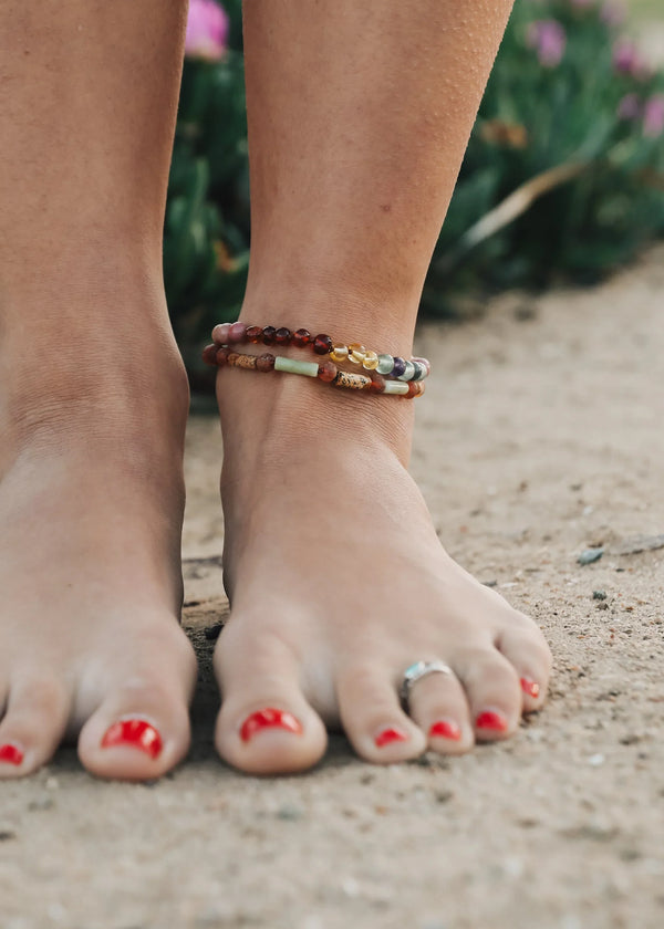 Raw Baltic Sea Amber + Rainbow Stone || Anklet • Bracelet