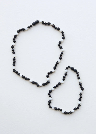Raw Black Baltic Amber + Moonstone || Necklace