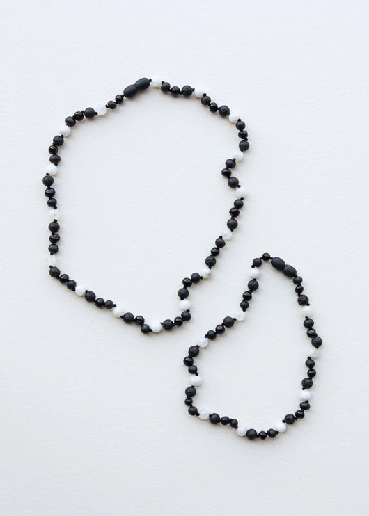 Raw Black Baltic Amber + Moonstone || Necklace