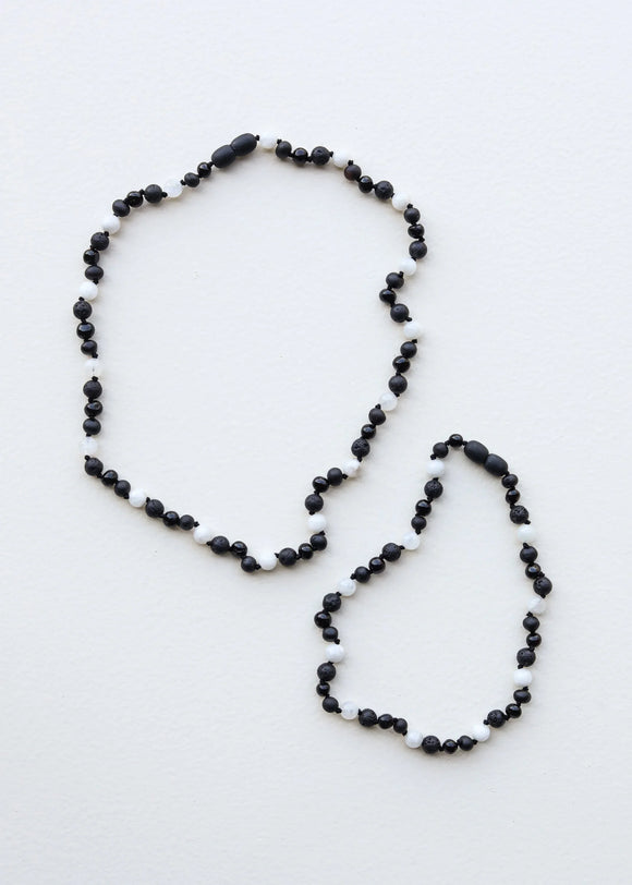 Raw Black Baltic Amber + Moonstone || Necklace