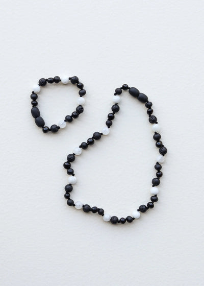 Raw Black Baltic Amber + Moonstone || Necklace