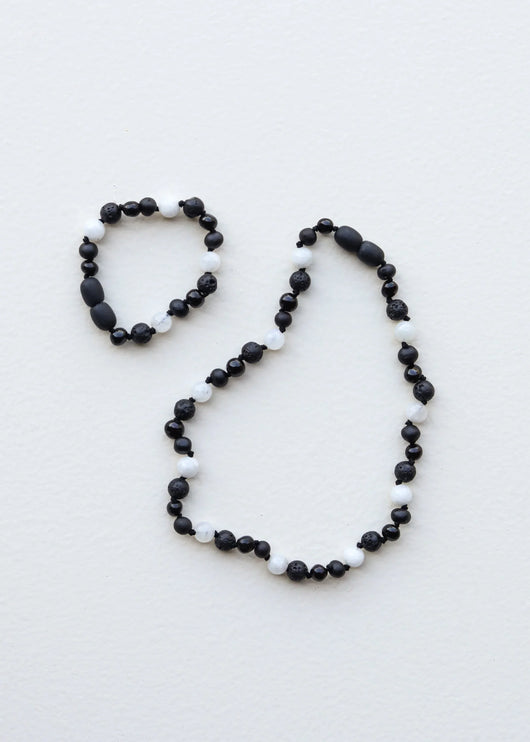 Raw Black Baltic Amber + Moonstone || Necklace