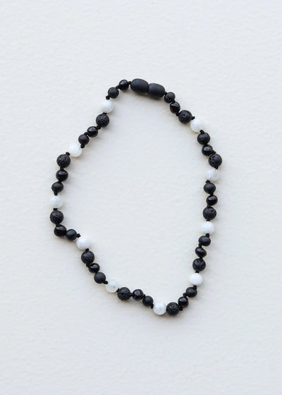 Raw Black Baltic Amber + Moonstone || Necklace
