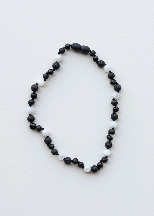 Raw Black Baltic Amber + Moonstone || Necklace