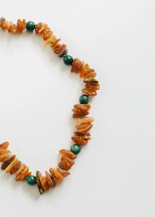 Colar para Pet: Âmbar Báltico Bruto + Jade Verde Natural