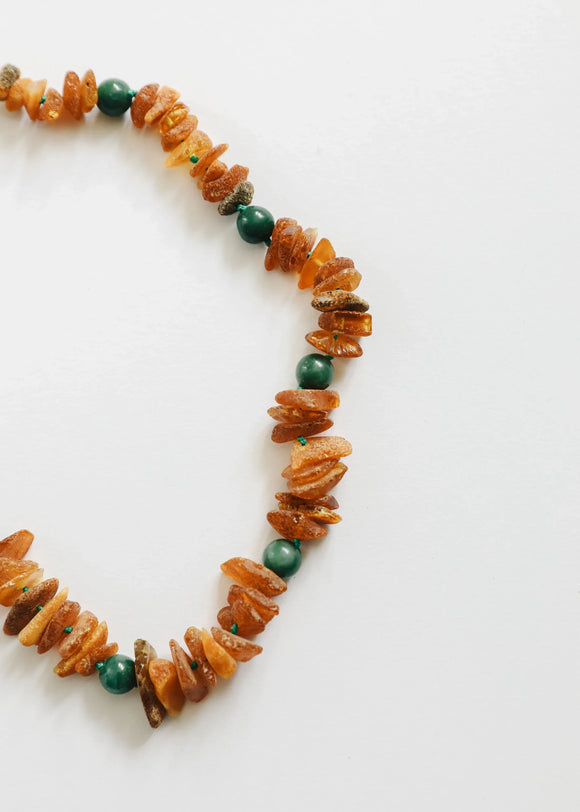 Colar para Pet: Âmbar Báltico Bruto + Jade Verde Natural