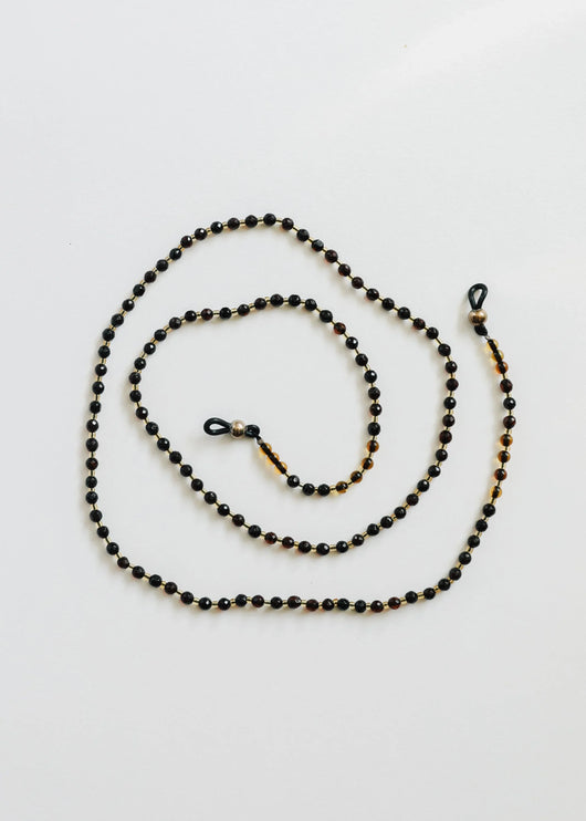 Baltic Sea Amber + Gemstone || Beaded Eyeglass Necklace - Natural Black