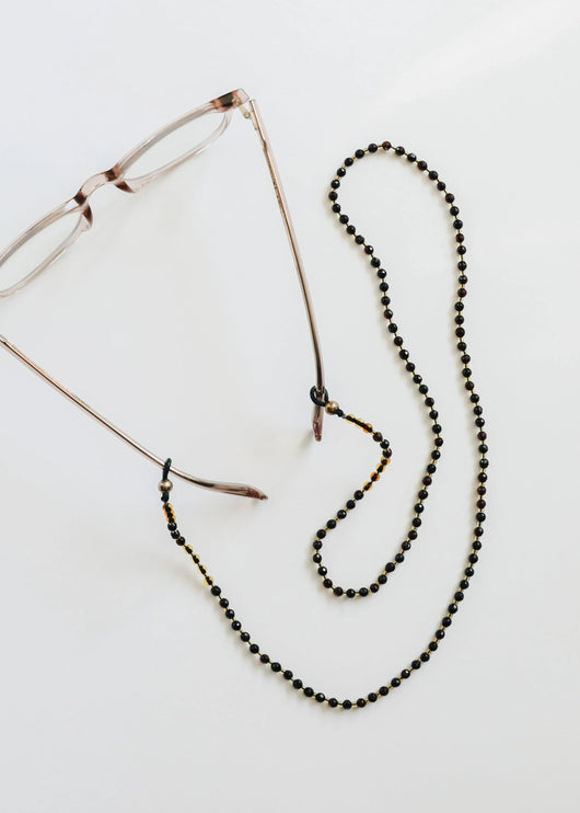 Baltic Sea Amber + Gemstone || Beaded Eyeglass Necklace - Natural Black