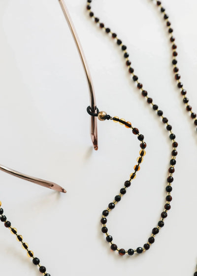 Baltic Sea Amber + Gemstone || Beaded Eyeglass Necklace - Natural Black